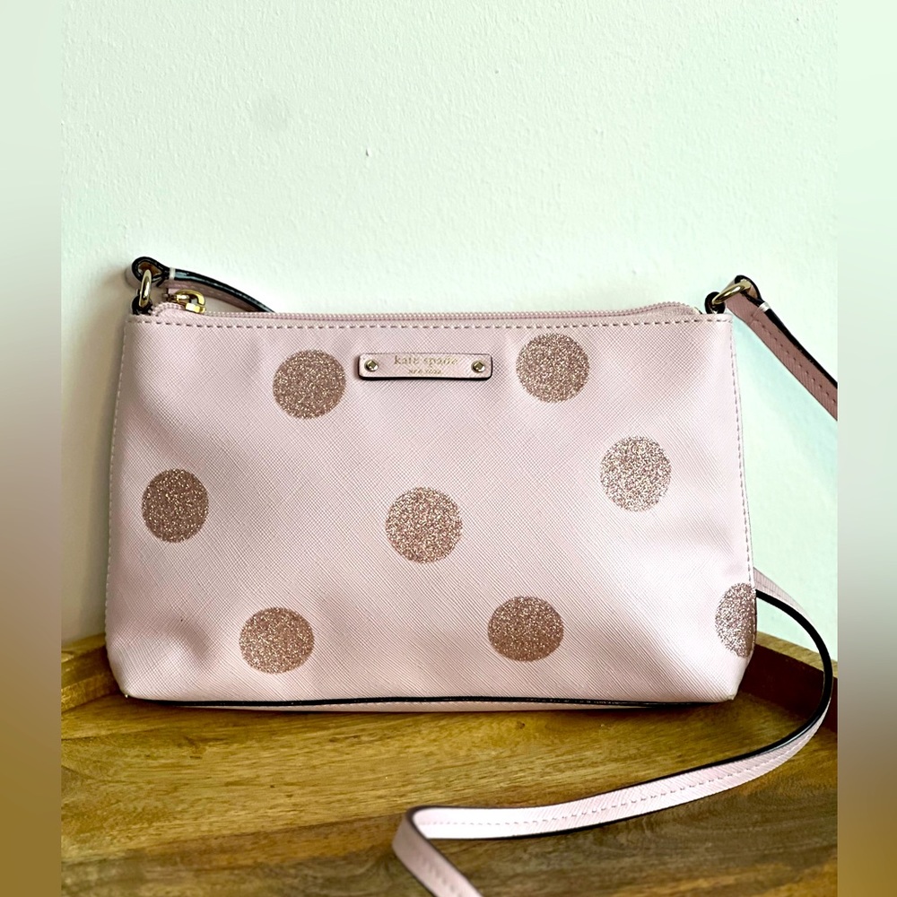 Kate Spade Purse Haven Lane Ramey Glitter Dot Pink Crossbody Bag EUC